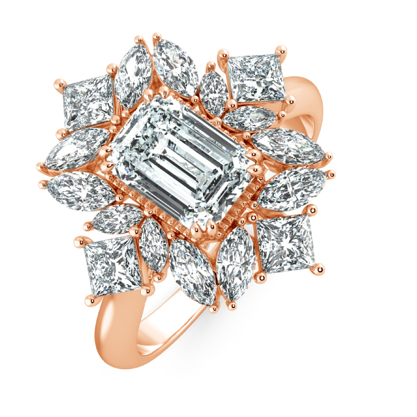 Nhẫn Kim Cương Emerald kết hợp Fancy Halo NKC8210 3